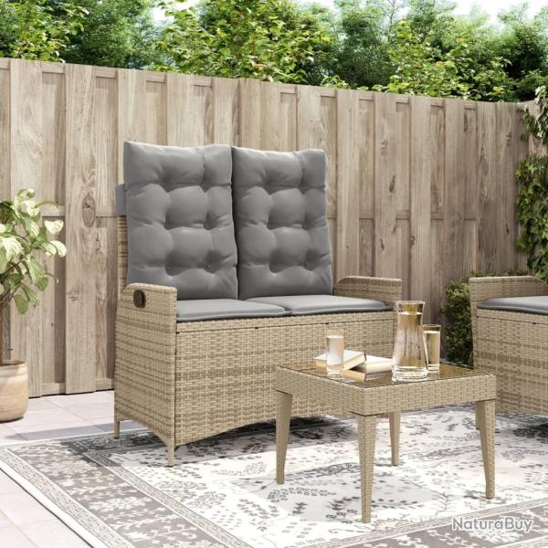 Banc inclinable de jardin avec coussins beige r�sine tress�e
