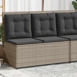 Banc inclinable de jardin et coussins gris clair r&eacute;sine tress&eacute;e