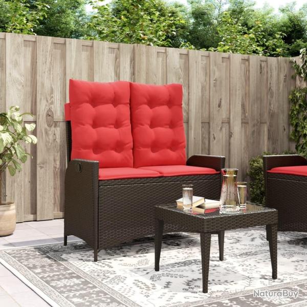 Banc inclinable de jardin avec coussins marron r�sine tress�e