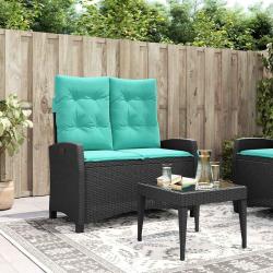 Banc inclinable de jardin avec coussins noir r&eacute;sine tress&eacute;e