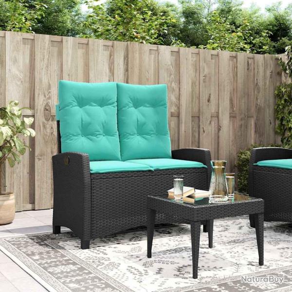 Banc inclinable de jardin avec coussins noir r�sine tress�e