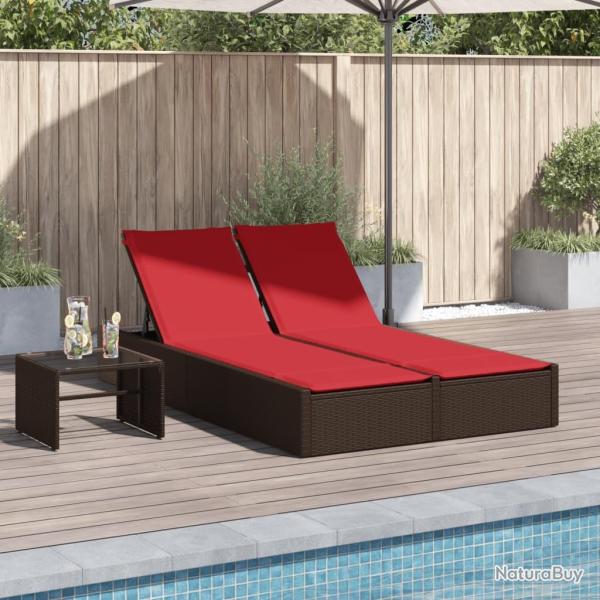 Chaise longue double avec coussins marron r�sine tress�e