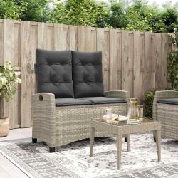Banc inclinable de jardin et coussins gris clair r&eacute;sine tress&eacute;e