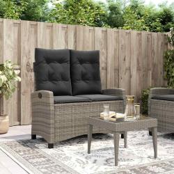 Banc inclinable de jardin avec coussins gris r&eacute;sine tress&eacute;e