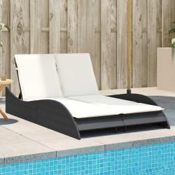 Chaise longue avec coussins noir 114x205x73 cm r&eacute;sine tress&eacute;e