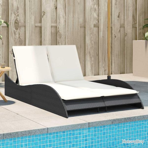 Chaise longue avec coussins noir 114x205x73 cm r�sine tress�e