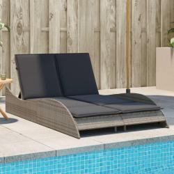 Chaise longue avec coussins gris 114x205x73 cm r&eacute;sine tress&eacute;e
