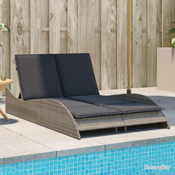 Chaise longue avec coussins gris 114x205x73 cm r�sine tress�e
