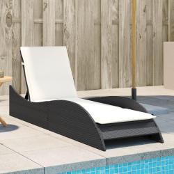 Chaise longue avec coussin noir 60x205x73 cm r&eacute;sine tress&eacute;e