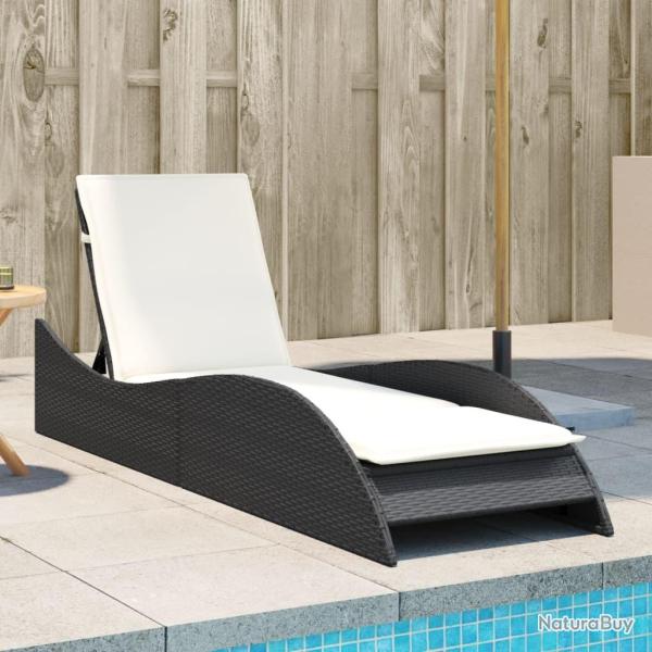 Chaise longue avec coussin noir 60x205x73 cm r�sine tress�e