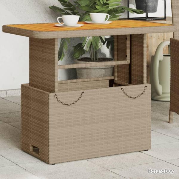 Table de jardin beige 90x55x71 cm r�sine tress�e et bois acacia