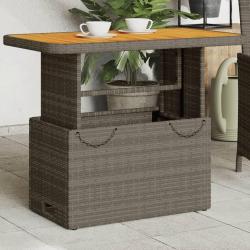 Table de jardin gris 90x55x71cm R&eacute;sine tress&eacute;e et bois d'acacia