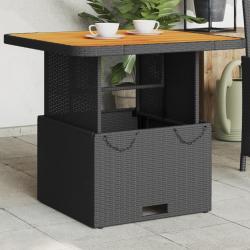 Table de jardin noir 80x80x71 cm r&eacute;sine tress&eacute;e et bois acacia