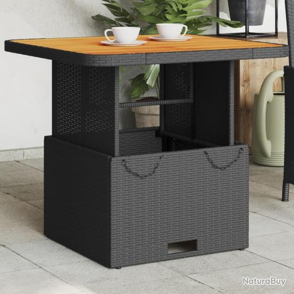 Table de jardin noir 80x80x71 cm r�sine tress�e et bois acacia