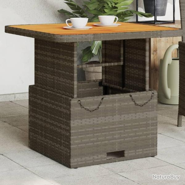 Table de jardin gris 80x80x71 cm r�sine tress�e et bois acacia
