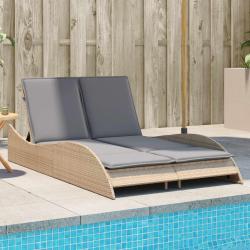 Chaise longue avec coussins beige 114x205x73 cm r&eacute;sine tress&eacute;e