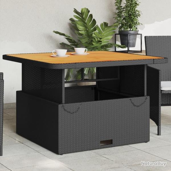 Table de jardin noir 110x110x71cm r�sine tress�e et bois acacia