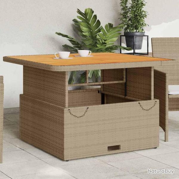 Table de jardin beige 110x110x71 cm r�sine tress�e bois acacia
