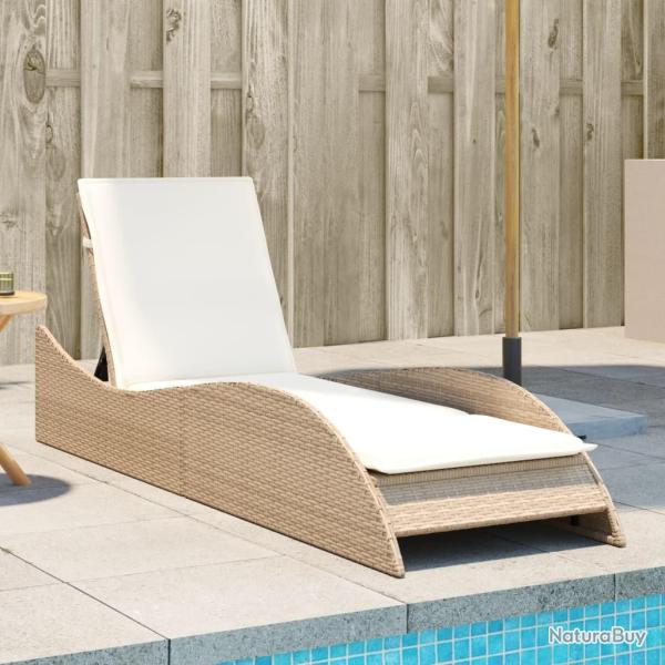 Chaise longue avec coussin beige 60x205x73 cm r�sine tress�e