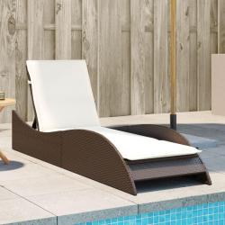 Chaise longue avec coussin marron 60x205x73 cm r&eacute;sine tress&eacute;e