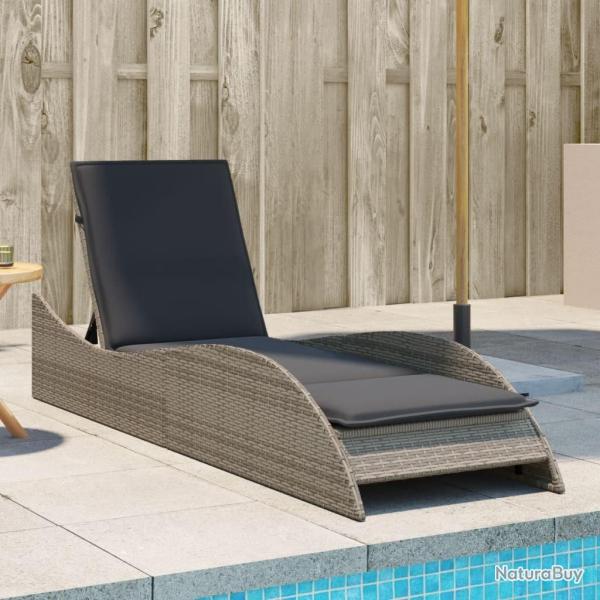 Chaise longue avec coussin gris 60x205x73 cm r�sine tress�e
