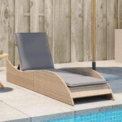 Chaise longue avec coussin beige 60x205x73 cm r&eacute;sine tress&eacute;e