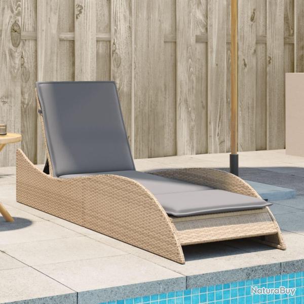 Chaise longue avec coussin beige 60x205x73 cm r�sine tress�e