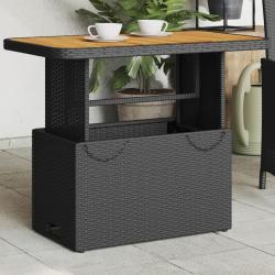 Table de jardin noir 90x55x71 cm r&eacute;sine tress&eacute;e et bois acacia
