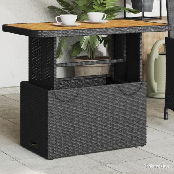 Table de jardin noir 90x55x71 cm r�sine tress�e et bois acacia