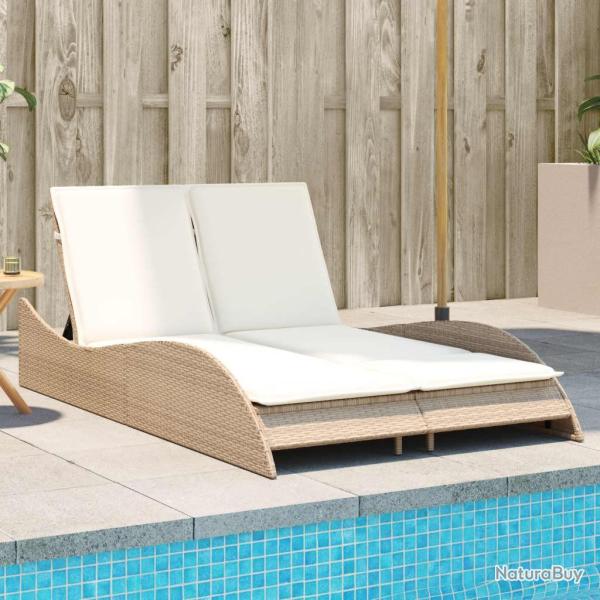 Chaise longue avec coussins beige 114x205x73 cm r�sine tress�e