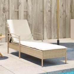 Chaise longue avec coussin beige 63x200x81 cm r&eacute;sine tress&eacute;e