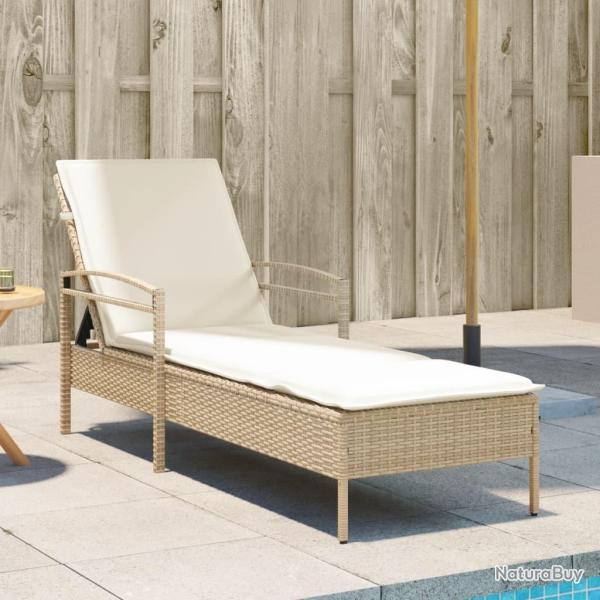 Chaise longue avec coussin beige 63x200x81 cm r�sine tress�e