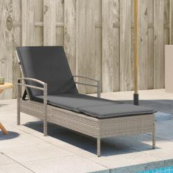 Chaise longue et coussin gris clair 63x200x81 cm r&eacute;sine tress&eacute;e