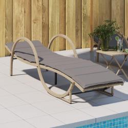 Chaise longue avec coussin beige 60x199x42 cm r&eacute;sine tress&eacute;e