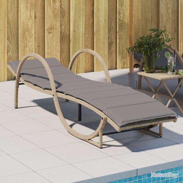 Chaise longue avec coussin beige 60x199x42 cm r�sine tress�e