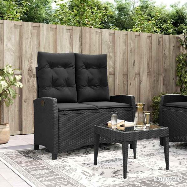 Banc inclinable de jardin avec coussins noir r�sine tress�e