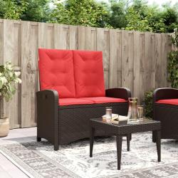 Banc inclinable de jardin avec coussins marron r&eacute;sine tress&eacute;e