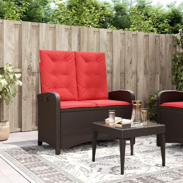 Banc inclinable de jardin avec coussins marron r�sine tress�e