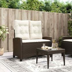 Banc inclinable de jardin avec coussins marron r&eacute;sine tress&eacute;e