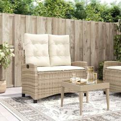 Banc inclinable de jardin avec coussins beige r&eacute;sine tress&eacute;e