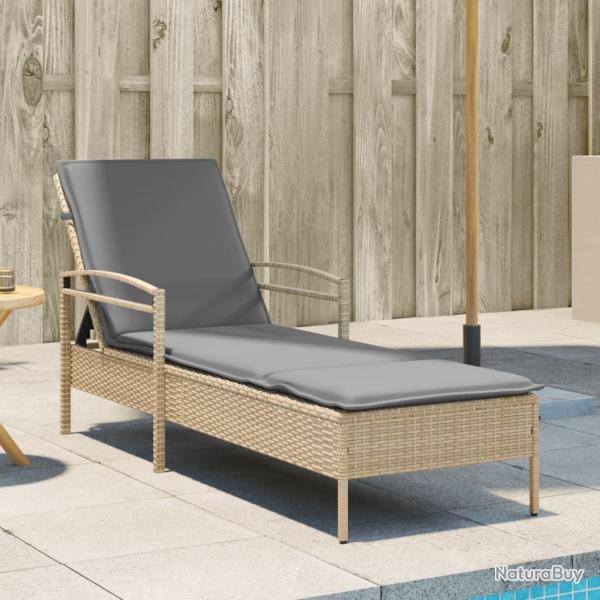 Chaise longue avec coussin beige 63x200x81 cm r�sine tress�e