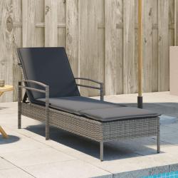 Chaise longue avec coussin gris 63x200x81 cm r&eacute;sine tress&eacute;e