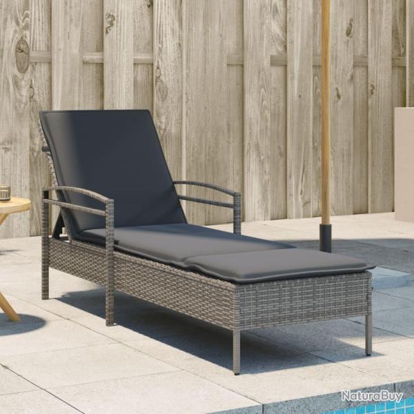 Chaise longue avec coussin gris 63x200x81 cm r�sine tress�e