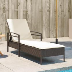 Chaise longue avec coussin marron 63x200x81 cm r&eacute;sine tress&eacute;e