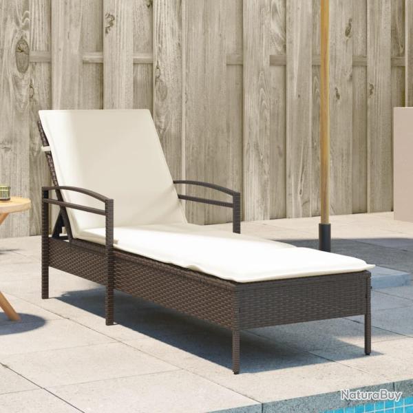 Chaise longue avec coussin marron 63x200x81 cm r�sine tress�e