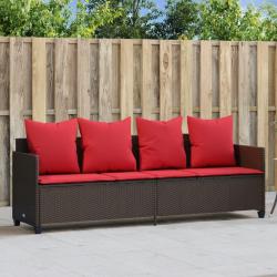 Chaise longue avec coussins marron r&eacute;sine tress&eacute;e