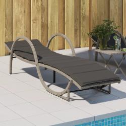 Chaise longue et coussin gris clair 60x199x42 cm r&eacute;sine tress&eacute;e