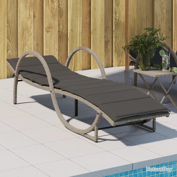 Chaise longue et coussin gris clair 60x199x42 cm r�sine tress�e