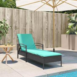 Transat avec coussin 1-personne Noir 63 x 200 x 81 cm polyrotin