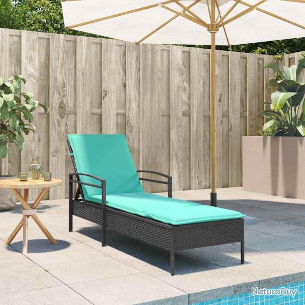 Transat avec coussin 1-personne Noir 63 x 200 x 81 cm polyrotin